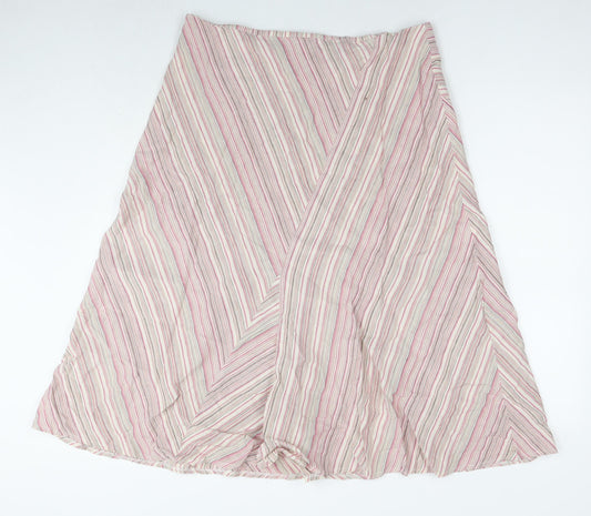 Per Una Womens Multicoloured Striped Linen Maxi Skirt Size 16 Zip