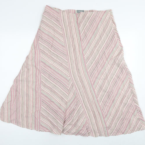 Per Una Womens Multicoloured Striped Linen Maxi Skirt Size 16 Zip