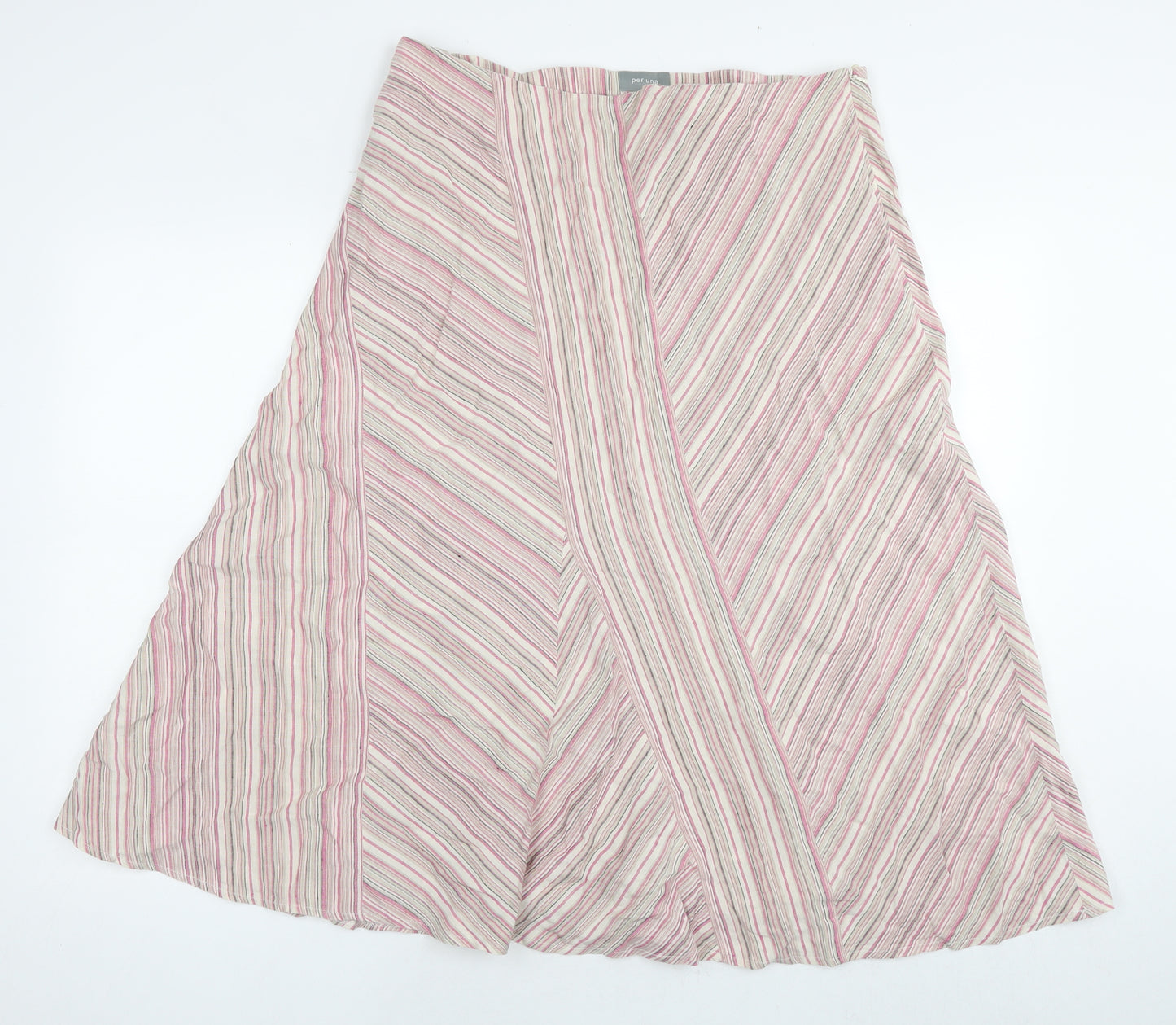 Per Una Womens Multicoloured Striped Linen Maxi Skirt Size 16 Zip