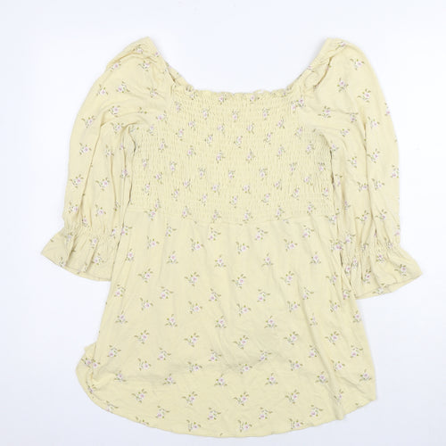 Dorothy Perkins Womens Yellow Floral Viscose Tunic Blouse Size 12 Off the Shoulder