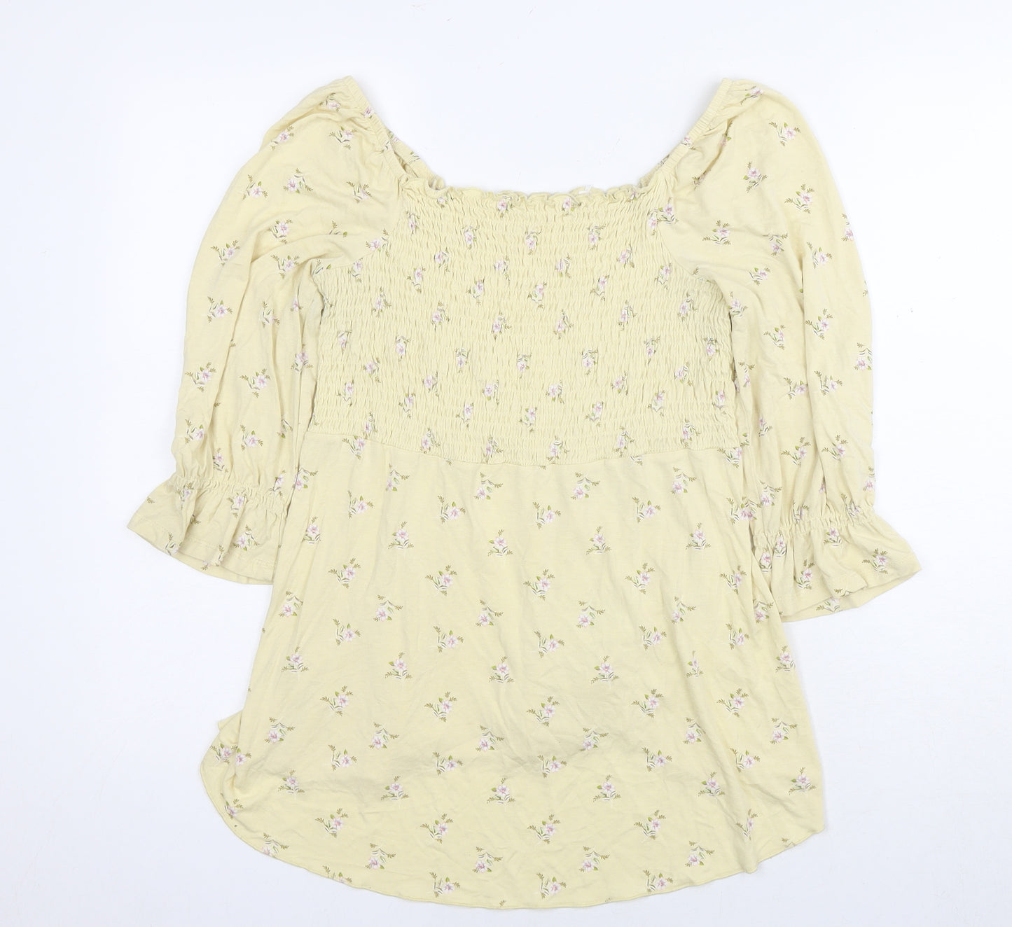 Dorothy Perkins Womens Yellow Floral Viscose Tunic Blouse Size 12 Off the Shoulder