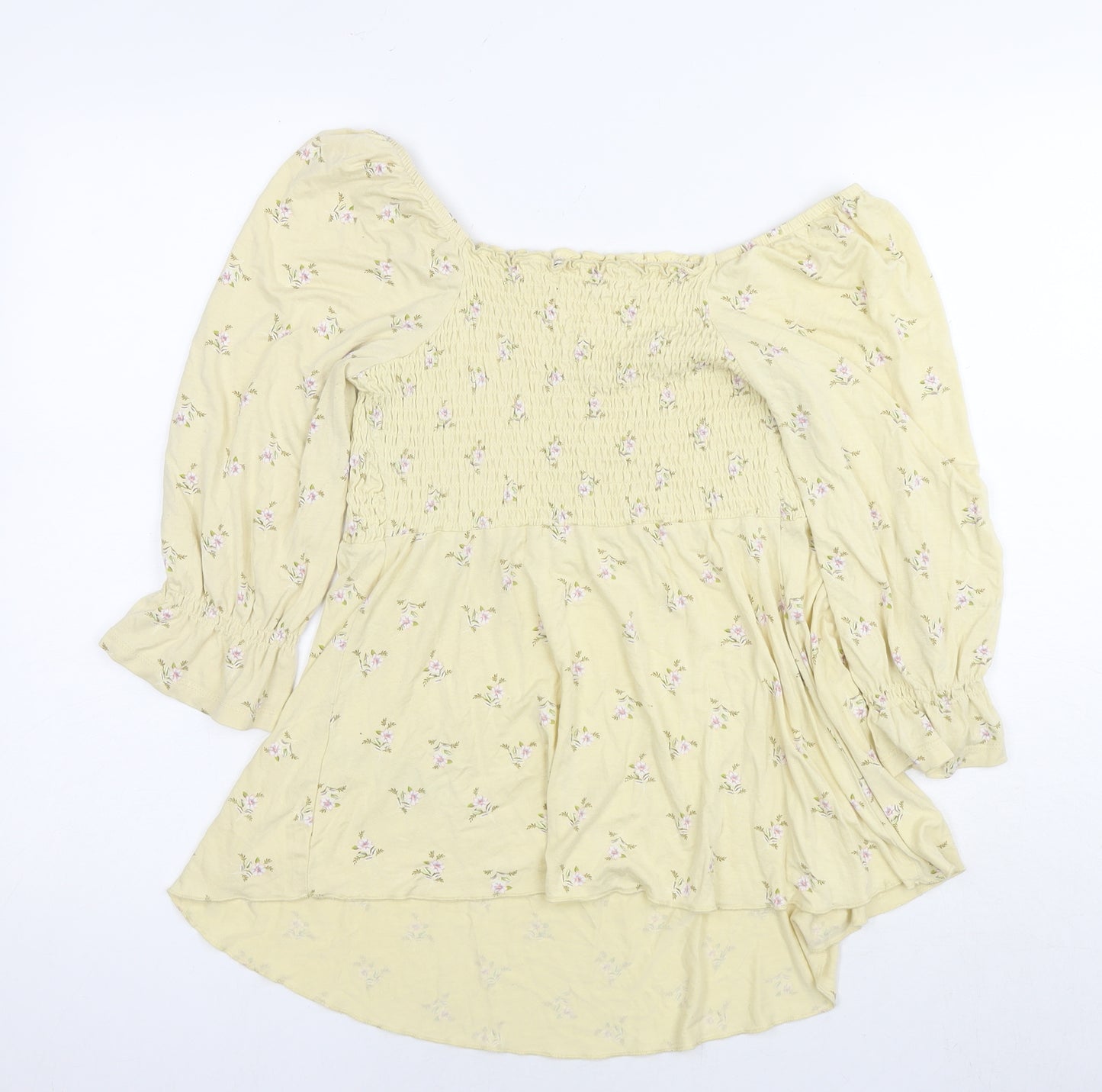 Dorothy Perkins Womens Yellow Floral Viscose Tunic Blouse Size 12 Off the Shoulder
