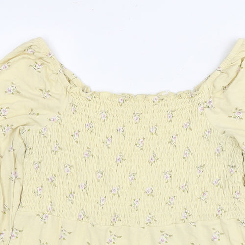 Dorothy Perkins Womens Yellow Floral Viscose Tunic Blouse Size 12 Off the Shoulder