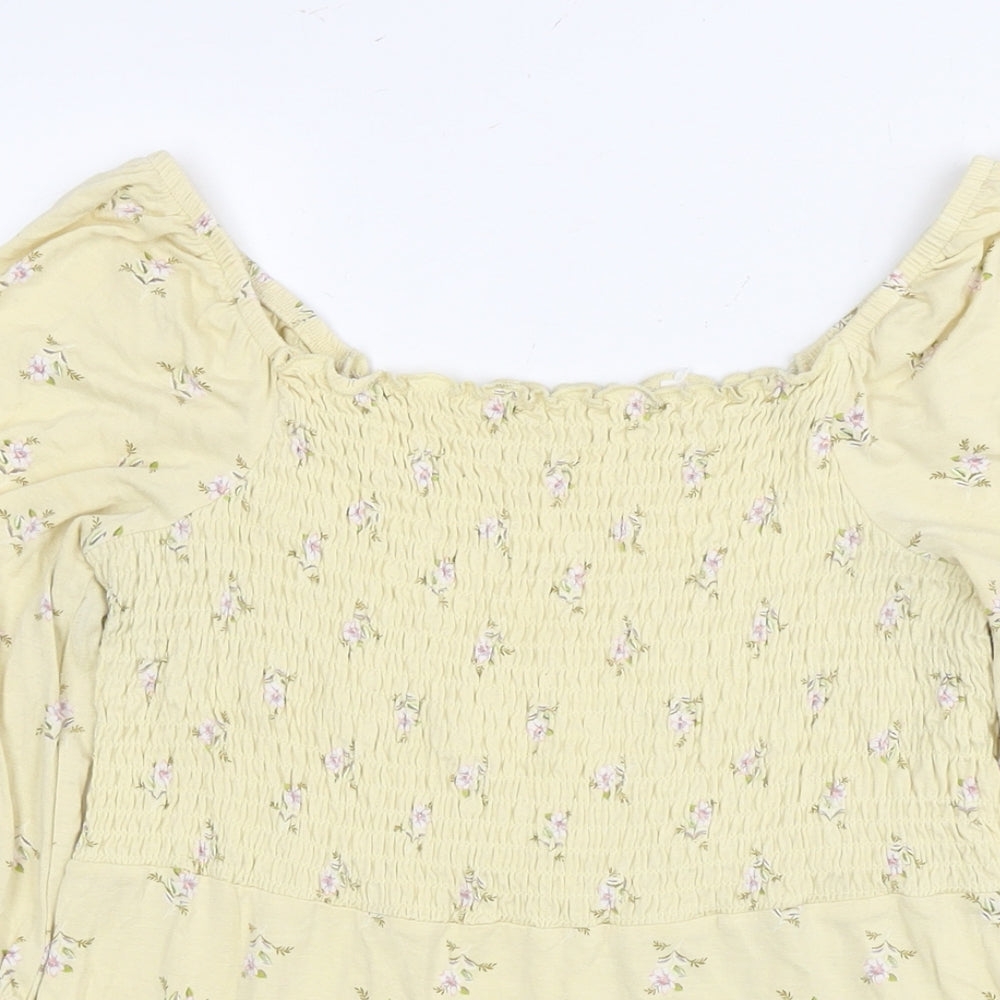 Dorothy Perkins Womens Yellow Floral Viscose Tunic Blouse Size 12 Off the Shoulder