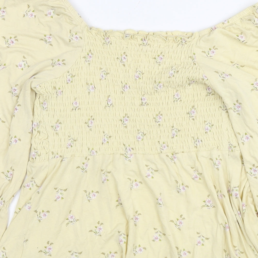 Dorothy Perkins Womens Yellow Floral Viscose Tunic Blouse Size 12 Off the Shoulder