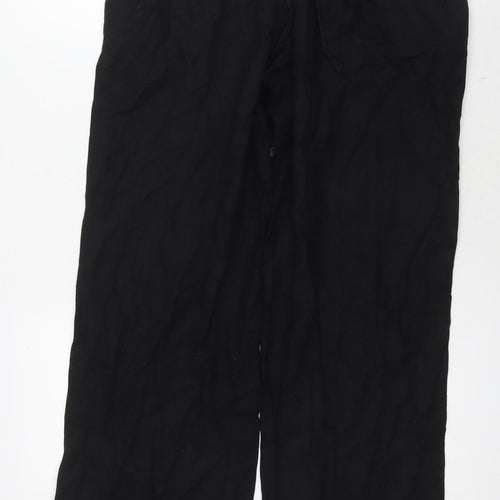 NEXT Womens Black Linen Trousers Size 14 L29 in Regular Drawstring