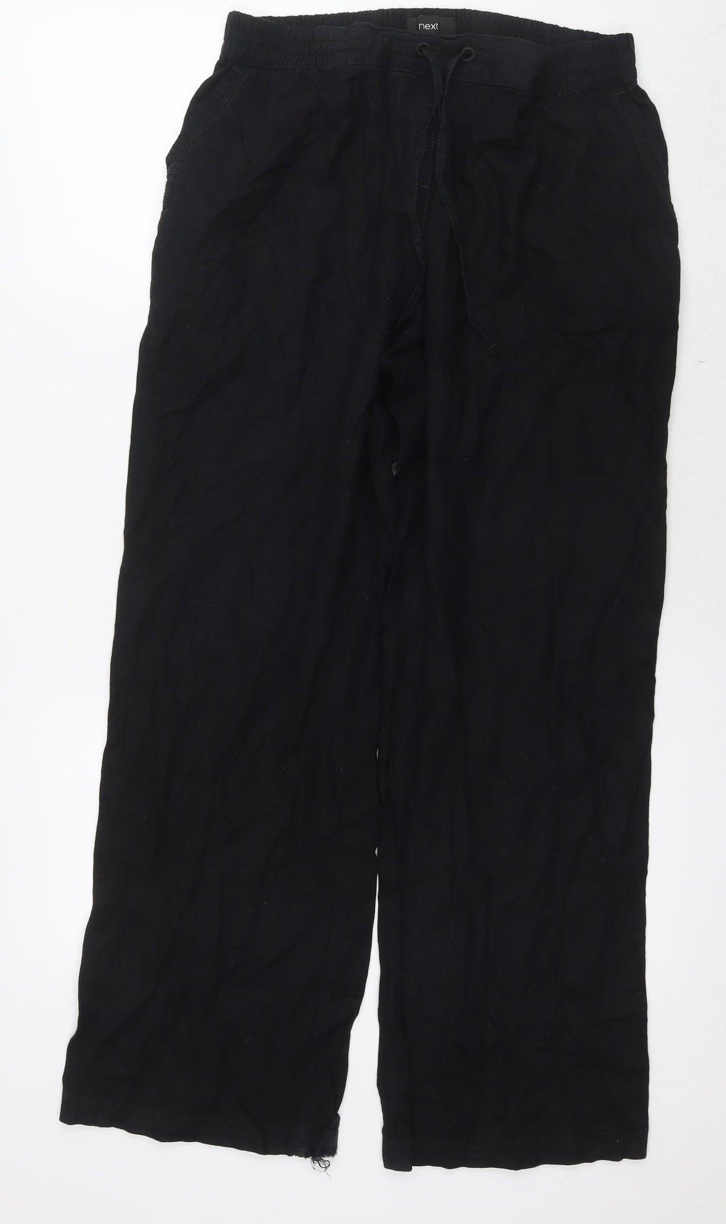 NEXT Womens Black Linen Trousers Size 14 L29 in Regular Drawstring