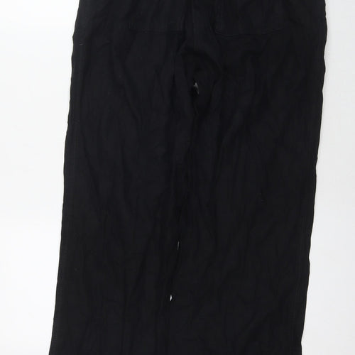 NEXT Womens Black Linen Trousers Size 14 L29 in Regular Drawstring