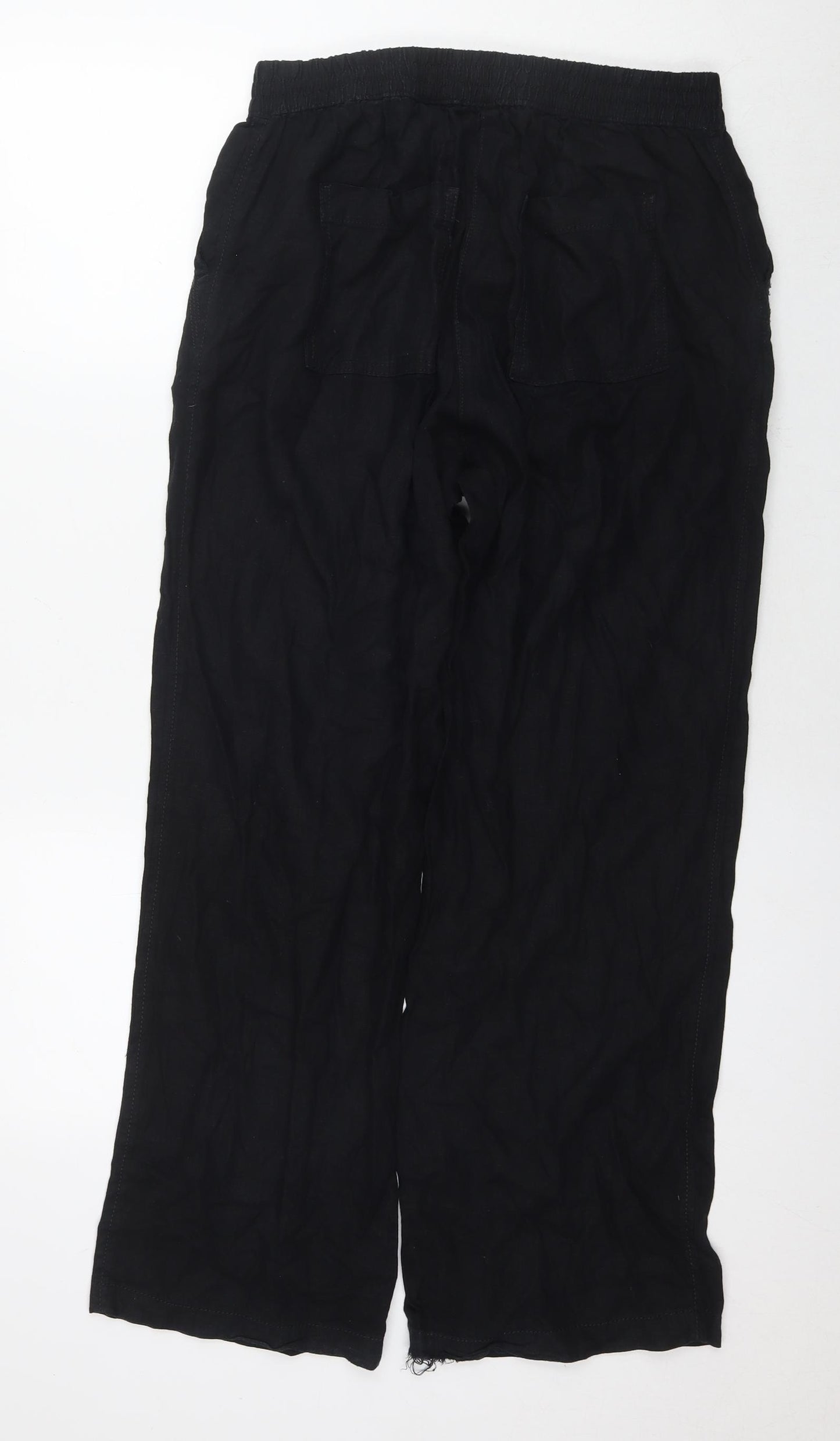 NEXT Womens Black Linen Trousers Size 14 L29 in Regular Drawstring