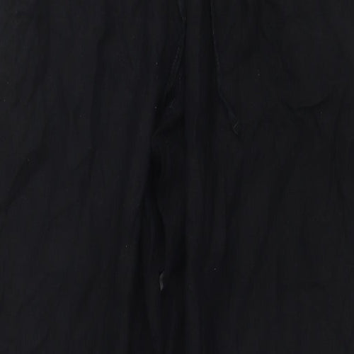 NEXT Womens Black Linen Trousers Size 14 L29 in Regular Drawstring