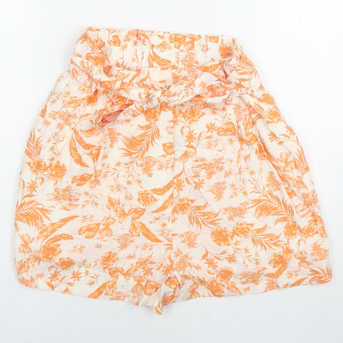 Mango Womens Orange Floral Viscose Hot Pants Shorts Size 10 L3 in Regular Zip