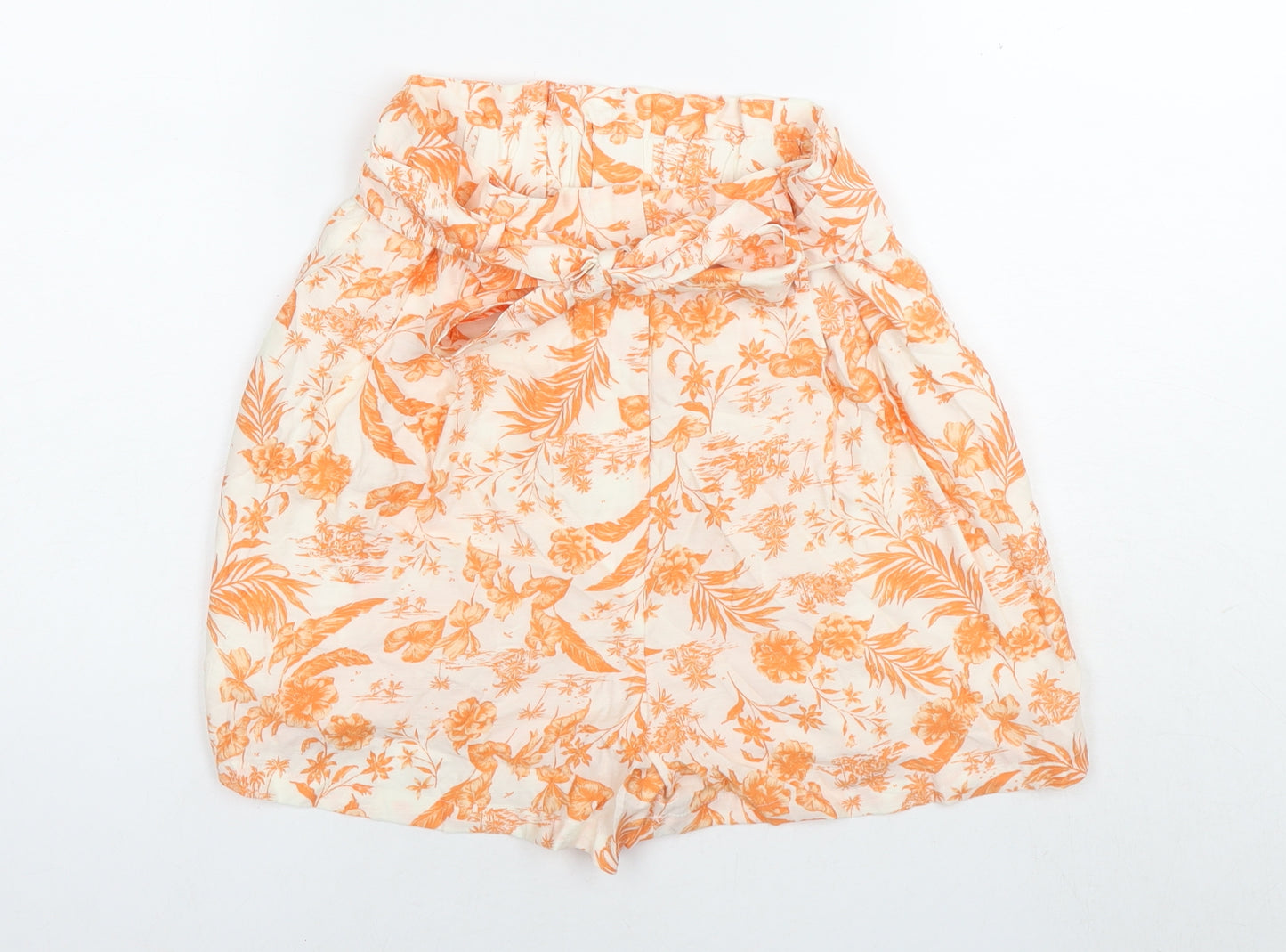 Mango Womens Orange Floral Viscose Hot Pants Shorts Size 10 L3 in Regular Zip