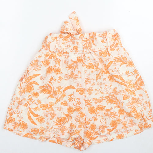 Mango Womens Orange Floral Viscose Hot Pants Shorts Size 10 L3 in Regular Zip