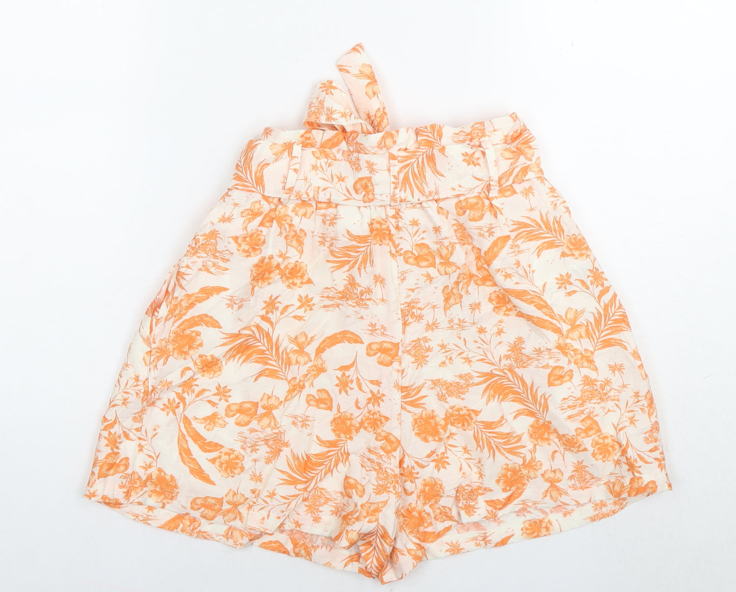 Mango Womens Orange Floral Viscose Hot Pants Shorts Size 10 L3 in Regular Zip