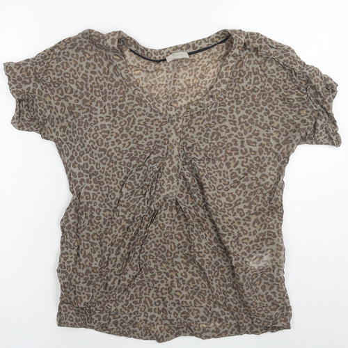 Wrap London Womens Brown Animal Print Viscose Basic Blouse Size 10 Round Neck