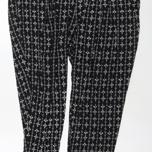 Marks and Spencer Womens Black Geometric Viscose Harem Trousers Size 18 L30 in Regular