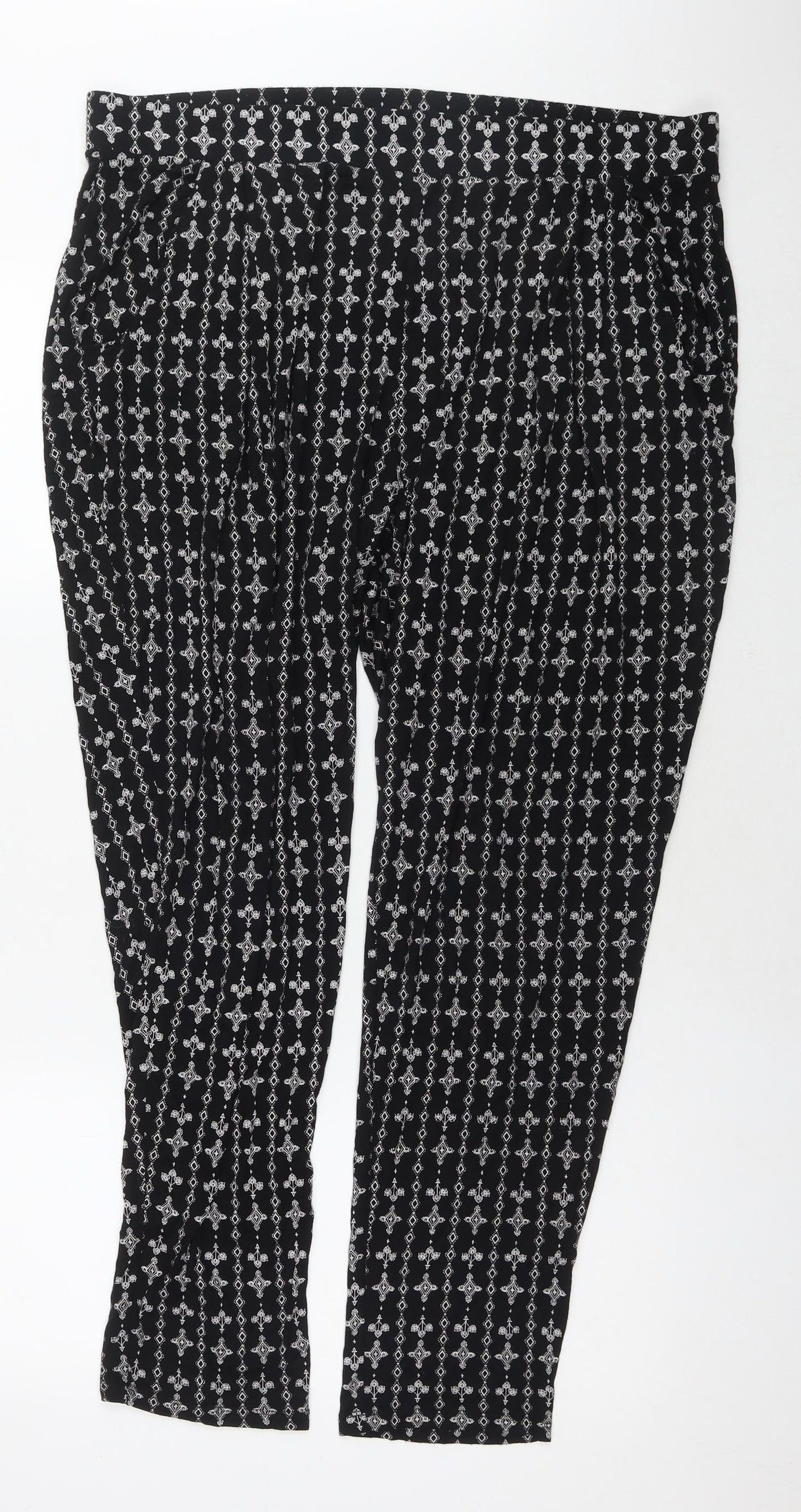 Marks and Spencer Womens Black Geometric Viscose Harem Trousers Size 18 L30 in Regular