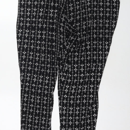 Marks and Spencer Womens Black Geometric Viscose Harem Trousers Size 18 L30 in Regular