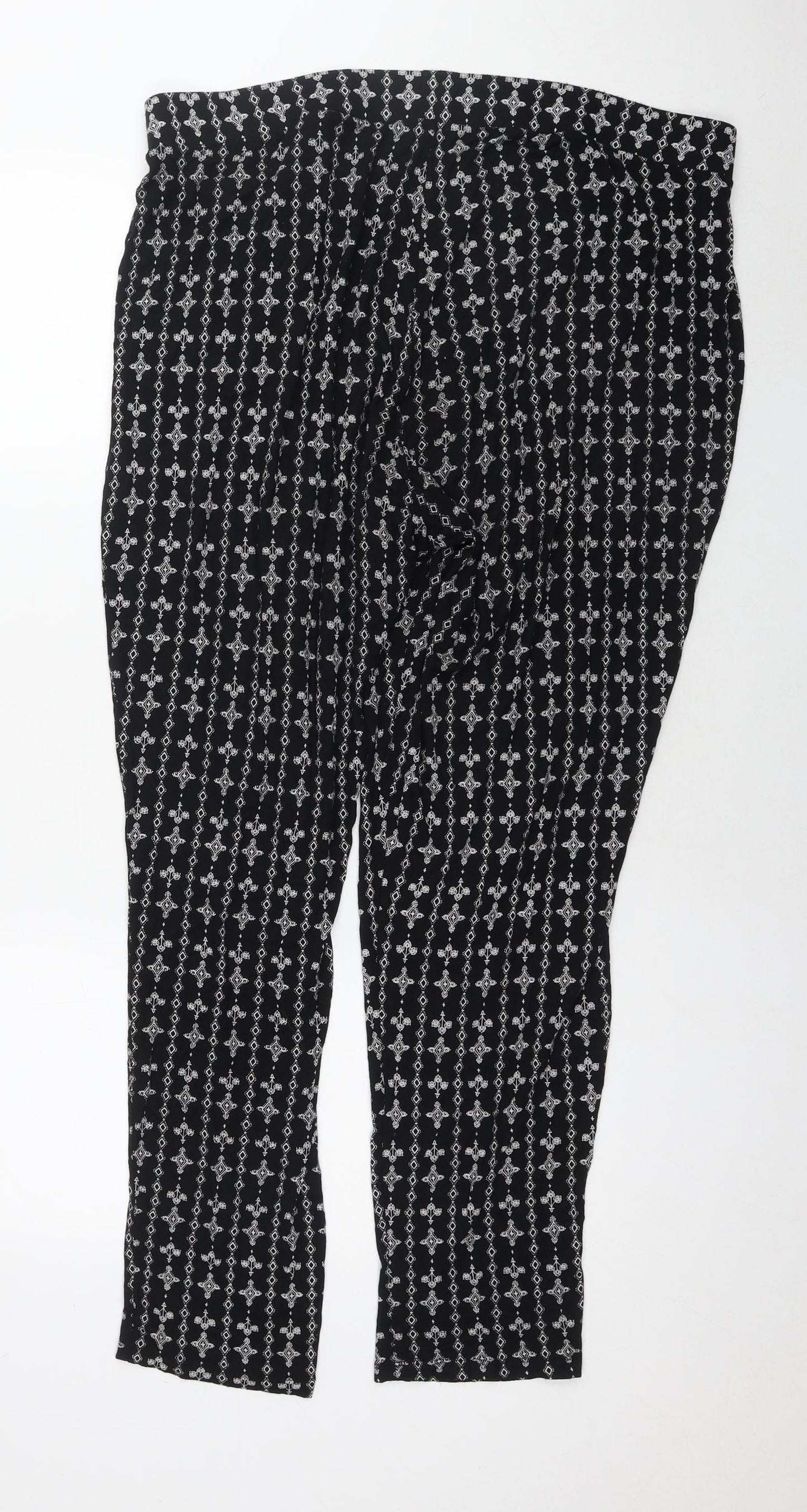 Marks and Spencer Womens Black Geometric Viscose Harem Trousers Size 18 L30 in Regular