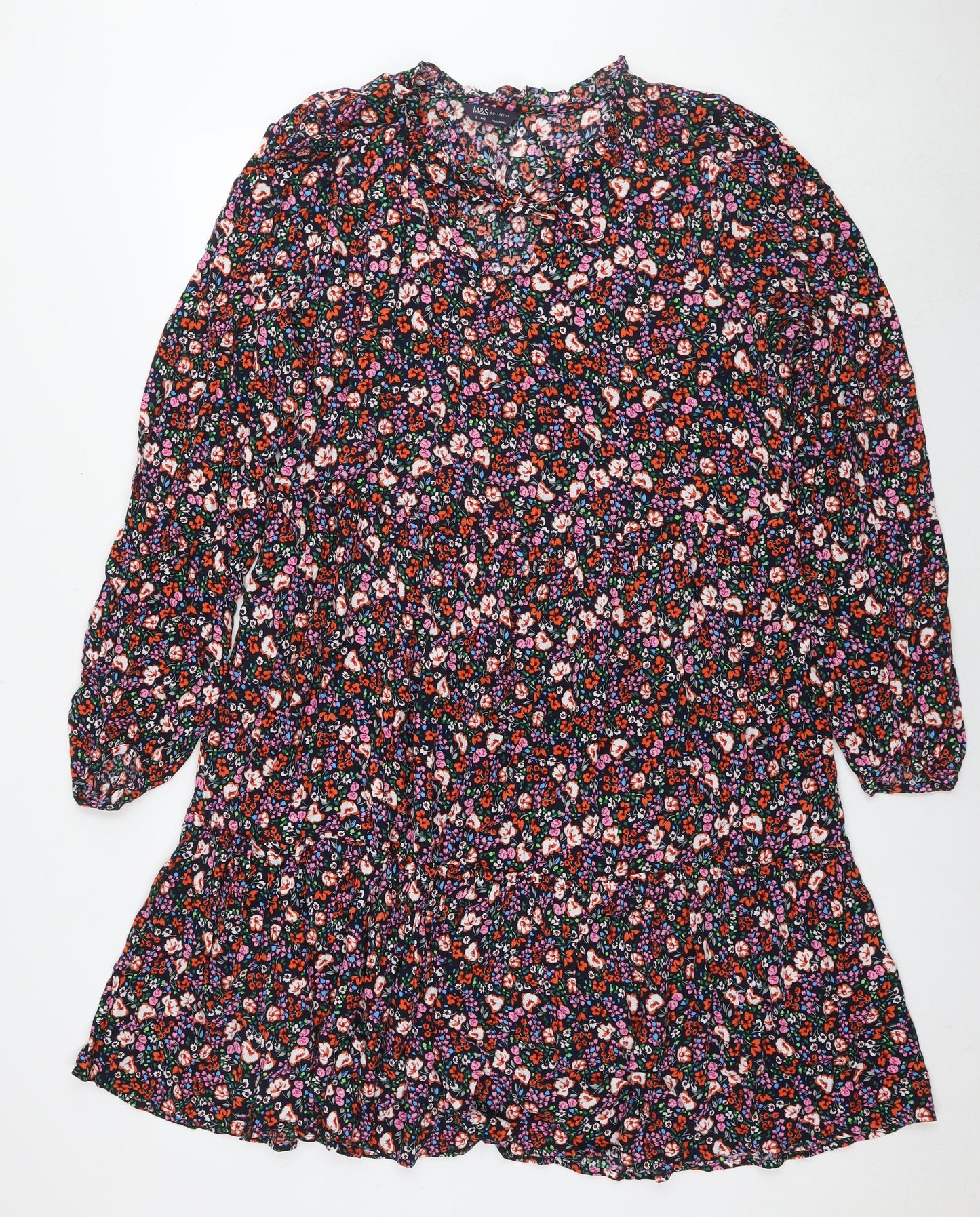 Marks and Spencer Womens Multicoloured Floral Viscose Maxi Size 18 V-Neck Pullover