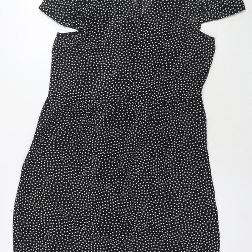 Marks and Spencer Womens Black Polka Dot Polyester A-Line Size 14 V-Neck Zip