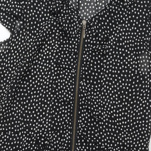 Marks and Spencer Womens Black Polka Dot Polyester A-Line Size 14 V-Neck Zip