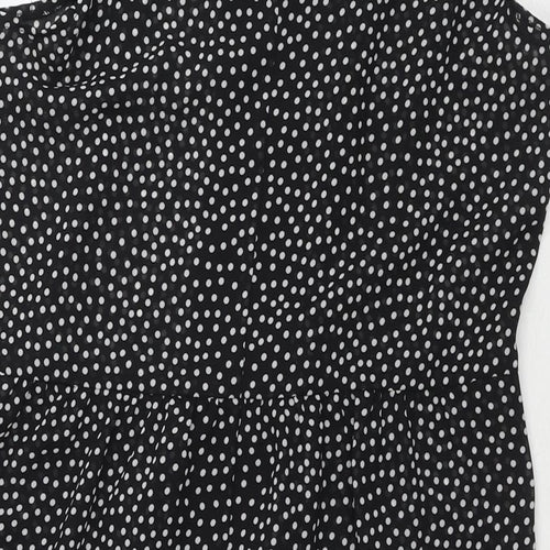 Marks and Spencer Womens Black Polka Dot Polyester A-Line Size 14 V-Neck Zip