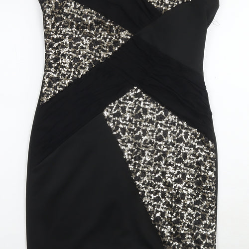 Boohoo Womens Black Polyester Bodycon Size 14 Sweetheart Zip - Sequin Detail