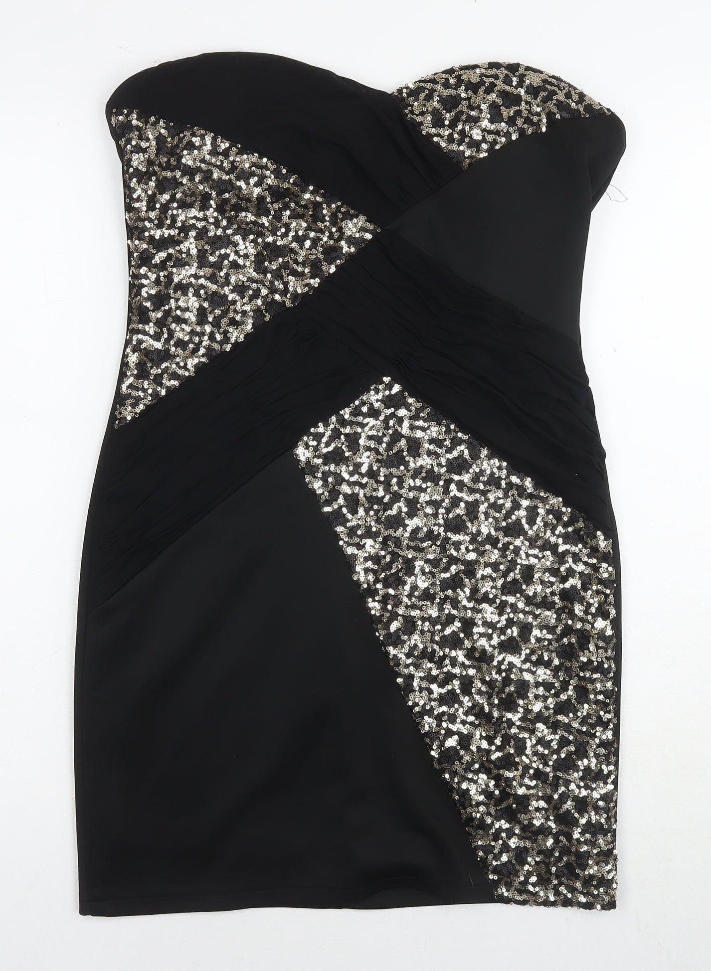 Boohoo Womens Black Polyester Bodycon Size 14 Sweetheart Zip - Sequin Detail