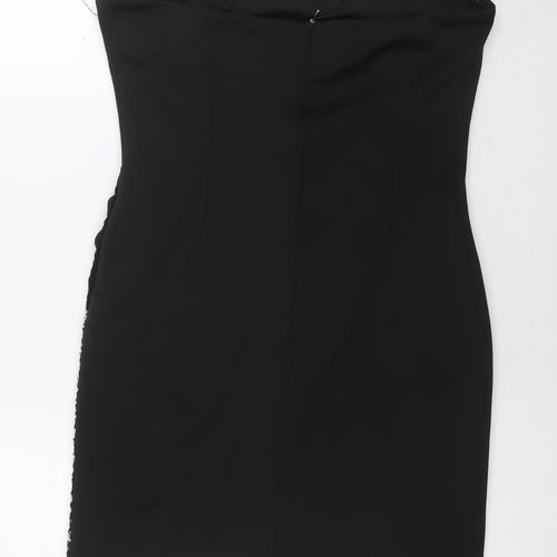 Boohoo Womens Black Polyester Bodycon Size 14 Sweetheart Zip - Sequin Detail