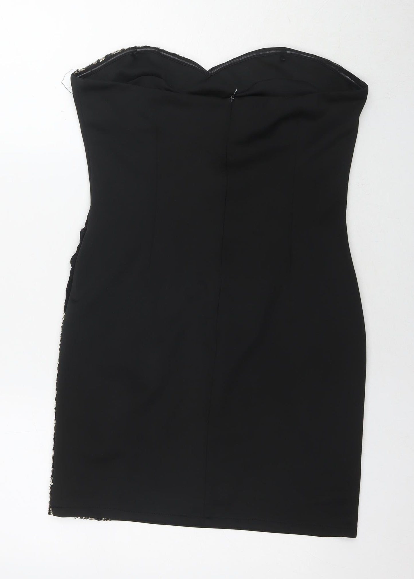 Boohoo Womens Black Polyester Bodycon Size 14 Sweetheart Zip - Sequin Detail