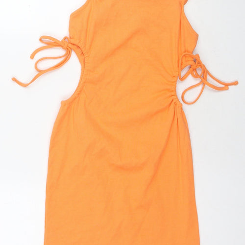 Zara Womens Orange Cotton Bodycon Size M Square Neck Pullover - Ribbed