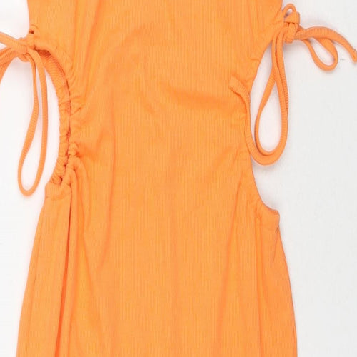 Zara Womens Orange Cotton Bodycon Size M Square Neck Pullover - Ribbed