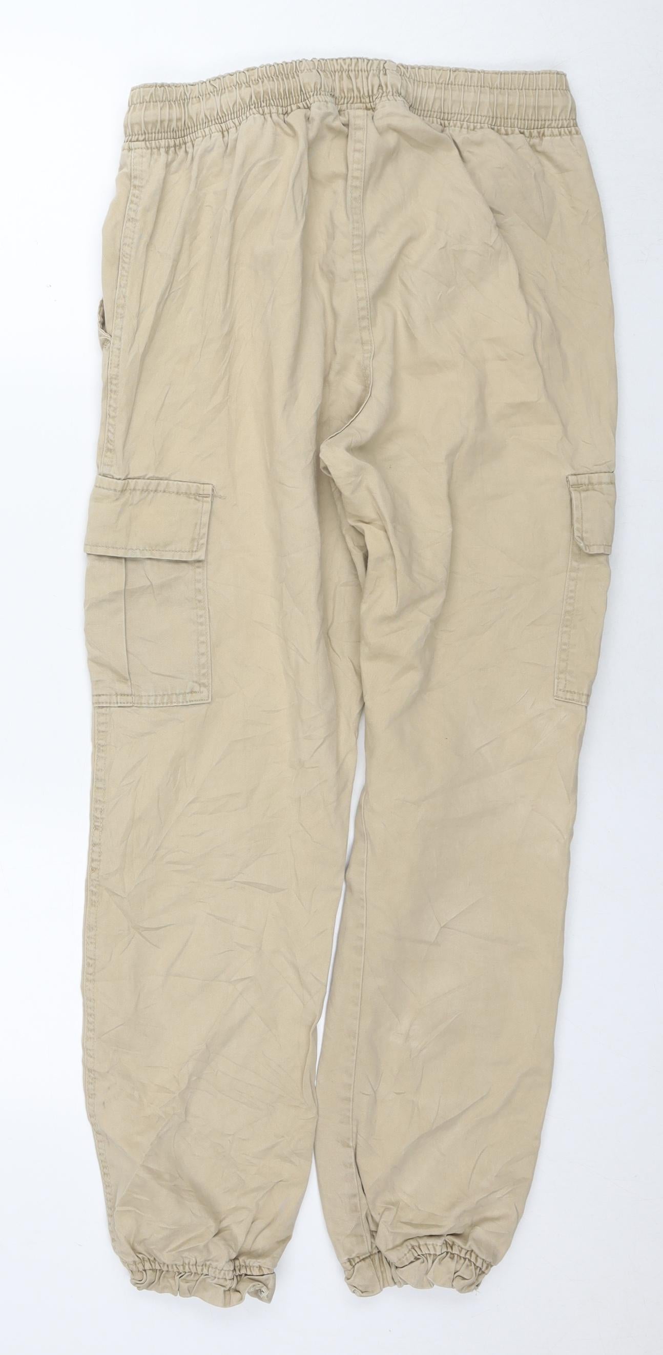 Boohoo Mens Beige Cotton Cargo Trousers Size M L26 in Regular Drawstring