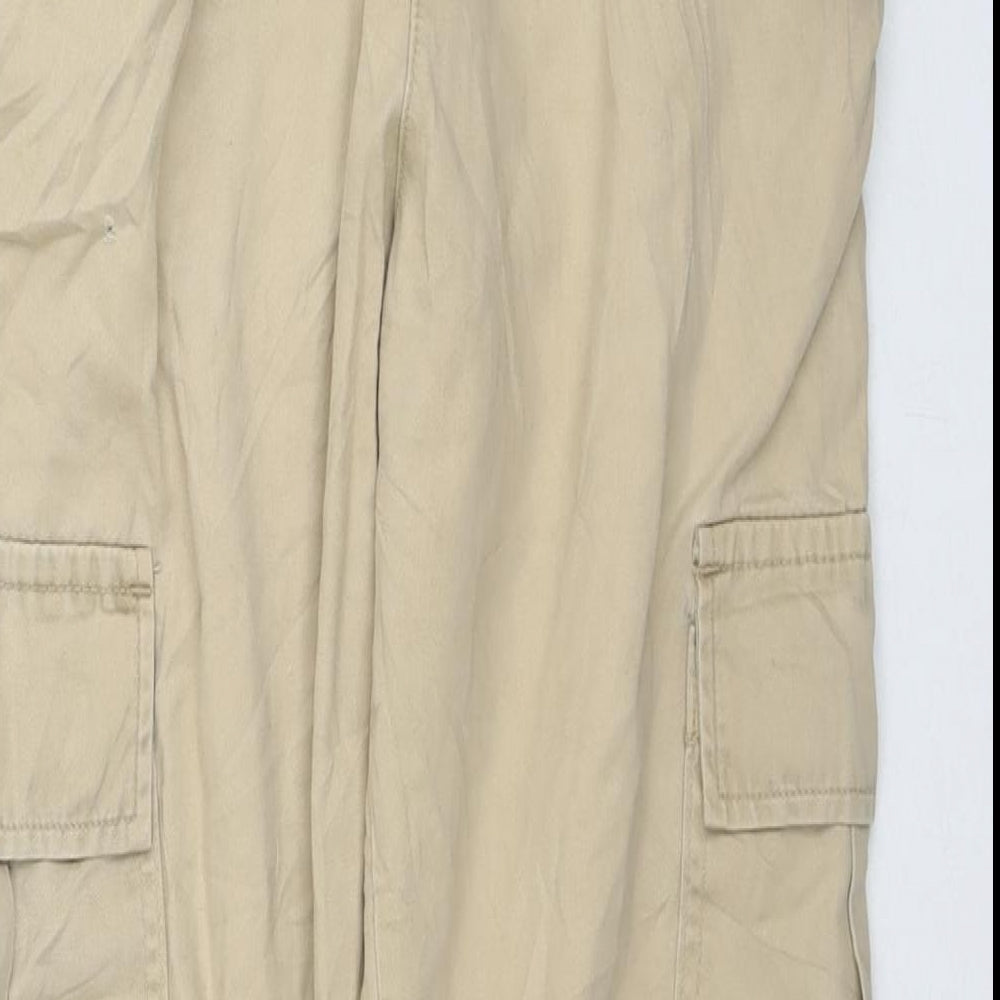 Boohoo Mens Beige Cotton Cargo Trousers Size M L26 in Regular Drawstring