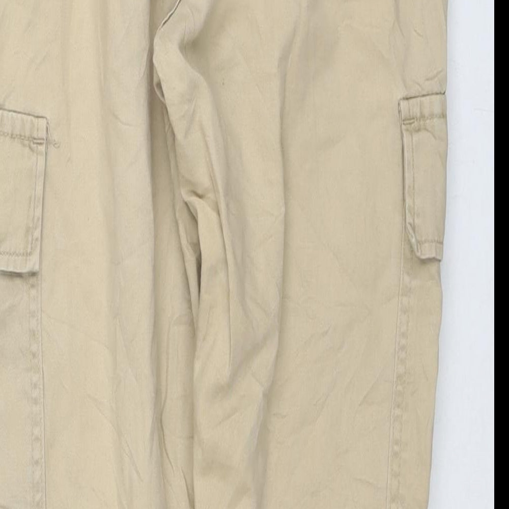 Boohoo Mens Beige Cotton Cargo Trousers Size M L26 in Regular Drawstring