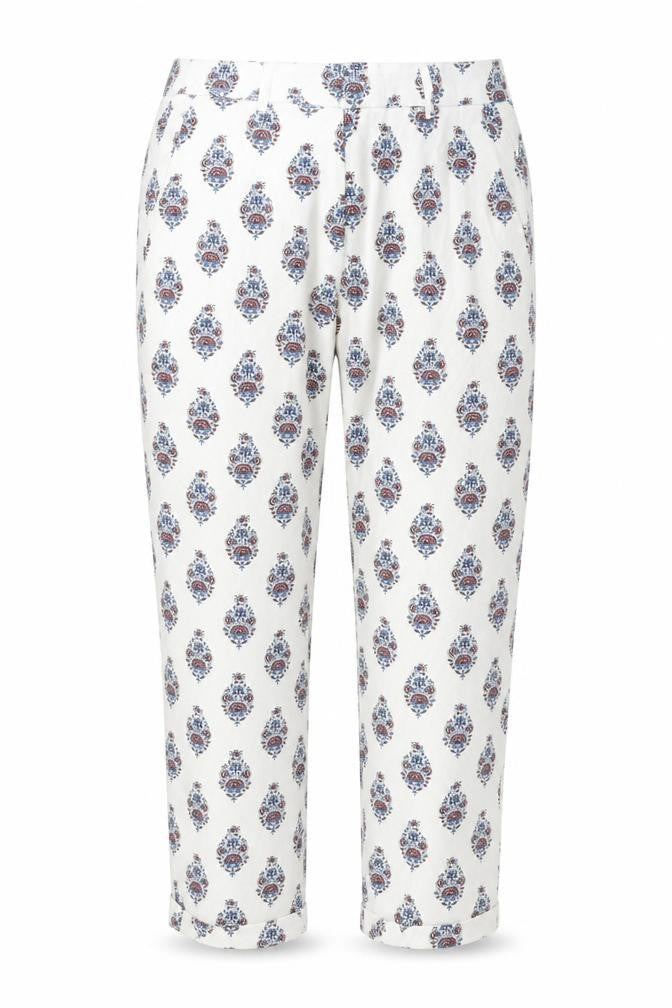Zara Womens White Geometric Cotton Trousers Size M L24 in Regular Zip