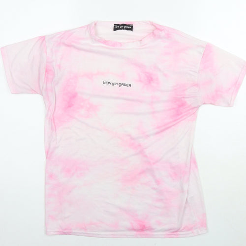 New Girl Order Womens Pink Polyester Basic T-Shirt Size 8 Round Neck - Logo