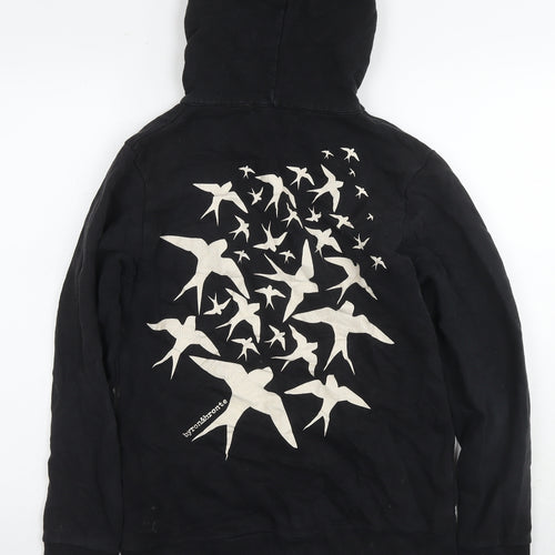 Byron & Bronte Mens Black Cotton Full Zip Hoodie Size S - Birds