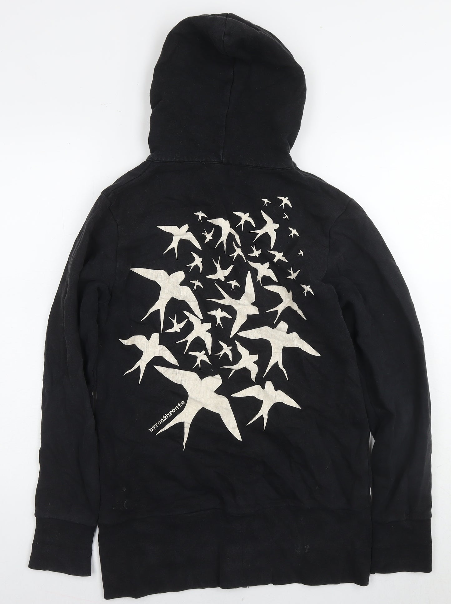 Byron & Bronte Mens Black Cotton Full Zip Hoodie Size S - Birds