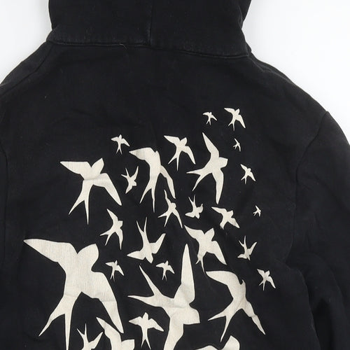 Byron & Bronte Mens Black Cotton Full Zip Hoodie Size S - Birds