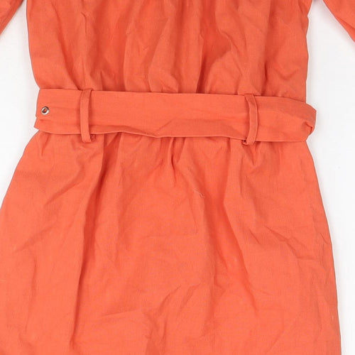 PRETTYLITTLETHING Womens Orange Linen Mini Size 8 Off the Shoulder Pullover - Cold Shoulder