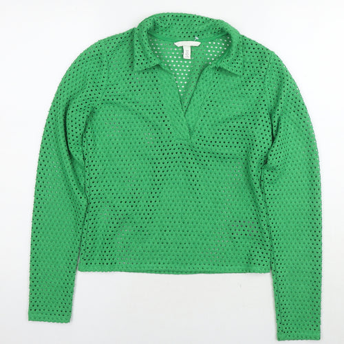 H&M Womens Green Collared Polyester Pullover Jumper Size S