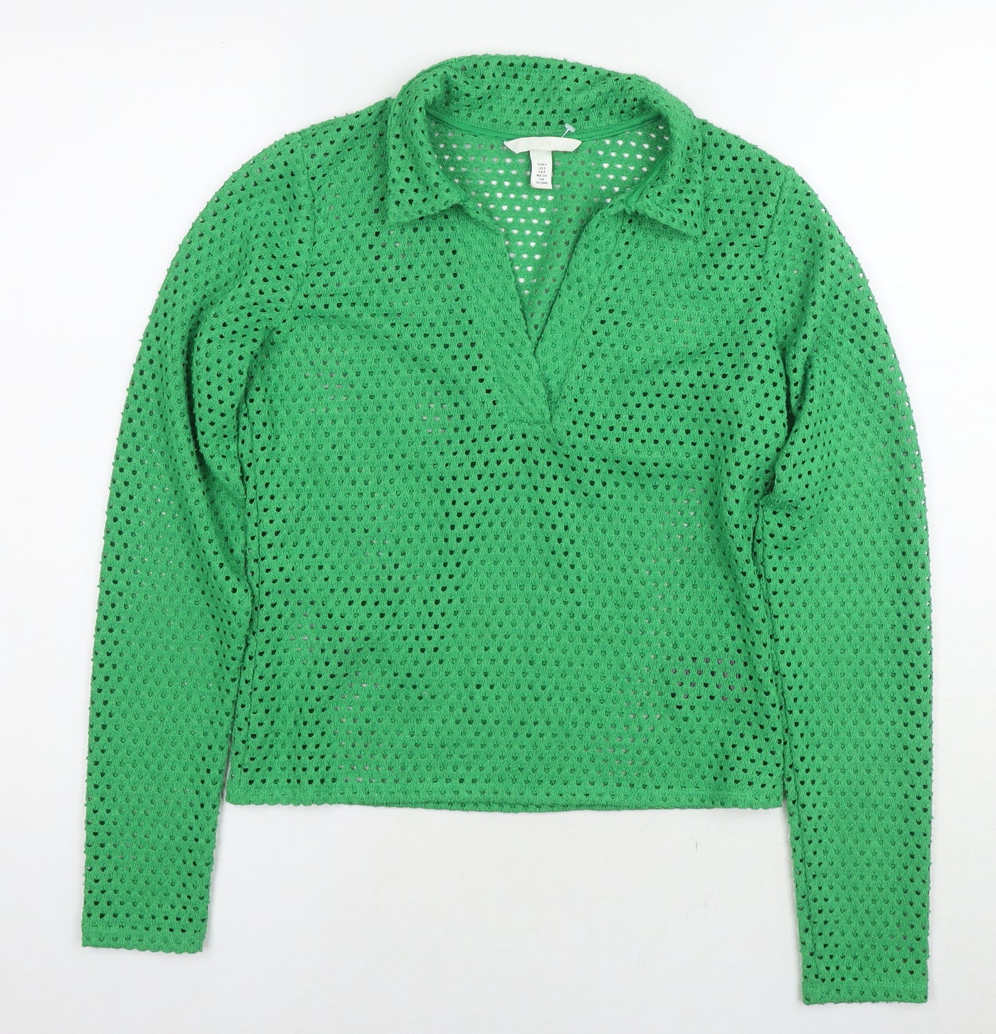 H&M Womens Green Collared Polyester Pullover Jumper Size S