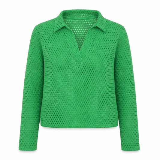 Front view of H&M women’s green collared polyester jumper, size S