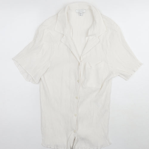 Topshop Womens White Viscose Basic Button-Up Size 8 Collared