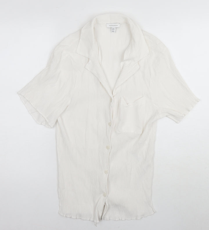 Topshop Womens White Viscose Basic Button-Up Size 8 Collared