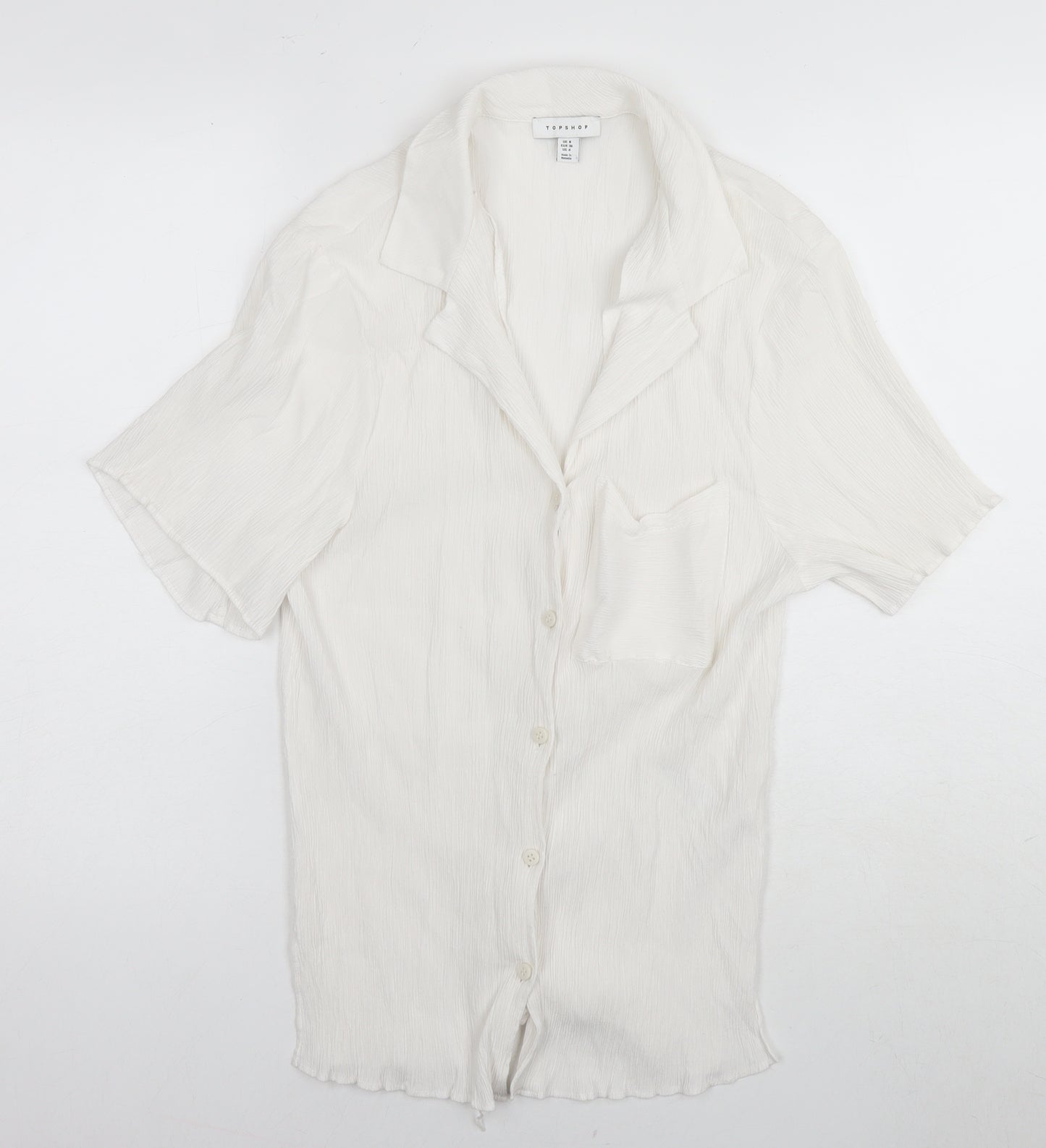 Topshop Womens White Viscose Basic Button-Up Size 8 Collared