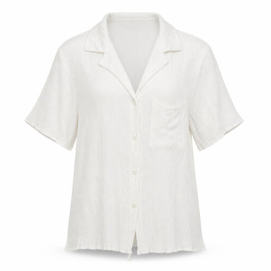 Front view of Topshop women’s white viscose basic button-up, size UK 8, collared