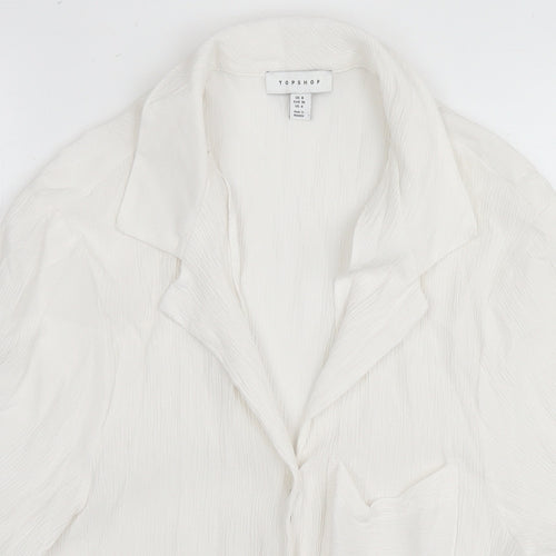Topshop Womens White Viscose Basic Button-Up Size 8 Collared